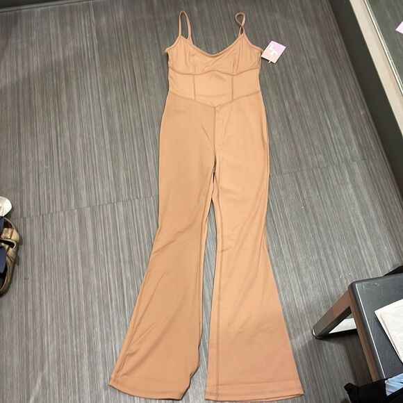 JoyLab Flare Long Bodysuit Tan Nude Jumper Jumpsuit Athletic Extra Large (XL) - Picture 4 of 6